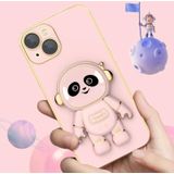 Voor iPhone 14 Pro Max Emoji Astronaut Houder Telefoon Case met Lens Film (Roze)