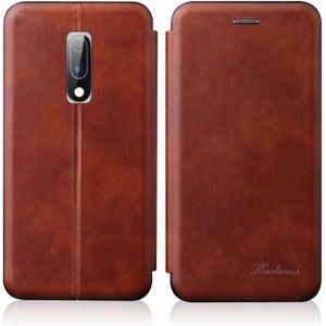 Voor OnePlus 6T / OnePlus 7 Integrated Electricity Pressing Retro Texture Magnetic TPU+PU Leather Case with Card Slot & Holder(Brown)