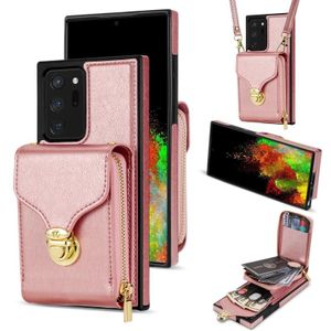 Voor Samsung Galaxy Note20 Ultra Rits Hardware Kaart Portemonnee Telefoonhoes (Rose Goud)