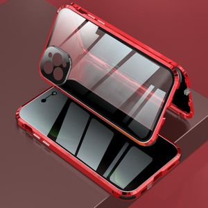 Schokbestendige anti-glurend magnetisch metalen frame Dubbelzijdige tempered glass case voor iPhone 12 Pro Max(Rood)