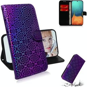Voor Galaxy A71 Solid Hyun Color Magnetic Attraction Horizontal Flip Leather Case met Lanyard  Support Holder & Card Slot & Wallet(Purple)