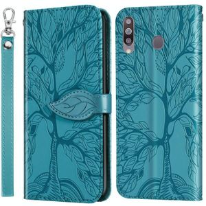 Voor Samsung Galaxy A8s Life of Tree Embossing Pattern Horizontale Flip Lederen Case met Holder & Card Slot & Wallet & Photo Frame & Lanyard(Lake Blue)