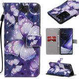 Voor Samsung Galaxy Note 20 Ultra 3D Painting Horizontale Flip Lederen case met Holder & Card Slot & Lanyard(Paarse vlinders)