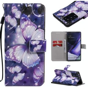 Voor Samsung Galaxy Note 20 Ultra 3D Painting Horizontale Flip Lederen case met Holder & Card Slot & Lanyard(Paarse vlinders)