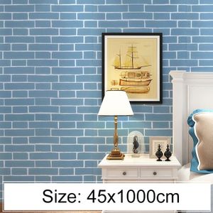 Creatieve PVC Autohesion bakstenen decoratie behang stickers slaapkamer woonkamer muur waterdicht behang roll  grootte: 45 x 1000cm (blauw)