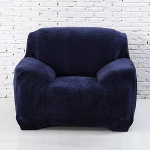 Single Seat Solid Color Pluche Elastische volledige dekking Antislip Sofa Cover (Navy)