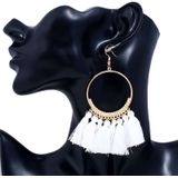 Klosje oorbellen voor vrouwen etnische grote drop oorbellen Bohemen mode-sieraden trendy katoen touw Fringe lange Dangle Oorbellen (zwart)