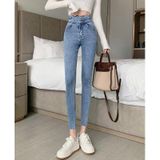 Lente zomer hoge taille slim skinny jeans (kleur: retro blauw maat: 32)