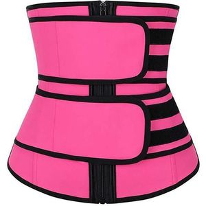 Dames Rubber Neopreen Body Sculpting Rits Dubbele Taille Riem Body Shaping Tailleband  Maat: L (Rose Red)