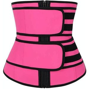 Dames Rubber Neopreen Body Sculpting Rits Dubbele Taille Riem Body Shaping Tailleband  Maat: L (Rose Red)