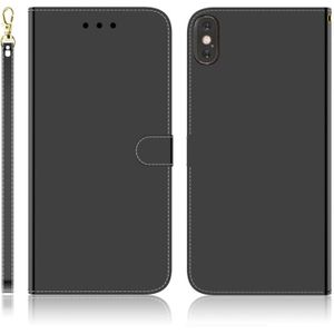 Voor iPhone XS Max Gemiteerd spiegeloppervlak horizontale flip lederen hoes met Houder & Card Slots & Wallet & Lanyard(Zwart)