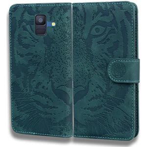 Voor Samsung Galaxy A6 (2018) Tiger Embossing Pattern Horizontale Flip Lederen Case met Holder & Card Slots & Wallet(Groen)