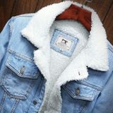 Mannen winter wol liner Jean jassen bovenkleding warme denim jassen  maat: S (hemelsblauw)