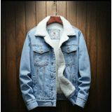 Mannen winter wol liner Jean jassen bovenkleding warme denim jassen  maat: S (hemelsblauw)