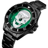SKMEI 9195 mode water-ingelegde boor schedel nachtlampje waterdichte quartz horloge stalen strip horloge voor mannen (zwart groen)