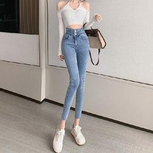 Lente zomer hoge taille slim skinny jeans (kleur: retro blauw maat: 26)