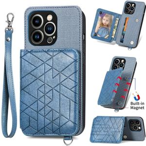 Geometric Wallet Phone Case with Lanyard For iPhone 12 mini(Blue)