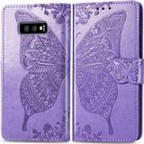 Butterfly Love bloemen relif horizontale Flip lederen case voor Galaxy S10e  met houder & kaartsleuven & portemonnee & Lanyard (licht paars)