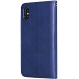 Voor iPhone X / XS Effen Kleur Horizontale Flip Beschermhoes met Houder & Kaartsleuven & Wallet & Photo Frame & Lanyard(Blauw)