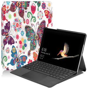Voor Microsoft Surface Go 2 / Surface Go Gekleurde tekenspanning elastische textuur horizontale flip lederen behuizing met houder (kleurrijke vlinder)