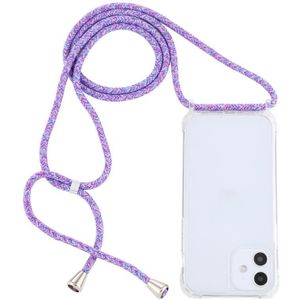 Transparante acryl airbag schokbestendige telefoon beschermhoes met Lanyard voor iPhone 12 Mini (Purple Rainbow)
