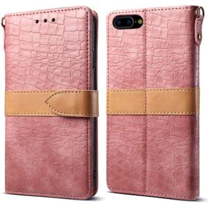 iPhone 7 Plus & 8 Plus tweekleurig Krokodil structuur PU leren Flip Hoesje met houder  draagriem en opbergruimte voor pinpassen & geld (roze)