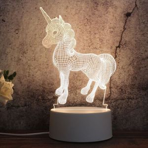 Witte basis creatieve 3D Tricolor LED decoratieve nachtlampje  knop USB versie  vorm: Eenhoorn (Wit-warm-warm wit)