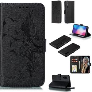 Feather patroon Litchi textuur horizontale Flip lederen draagtas met portemonnee & houder & kaartsleuven voor Xiaomi mi 9 (zwart)