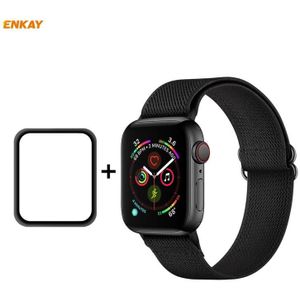 Voor Apple Watch Series 6/5/4/SE 40mm Hat-Prince ENKAY 2 in 1 verstelbare flexibele polyester polshorlogeband + full screen full glue PMMA gebogen HD screen protector (zwart)