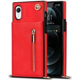 Cross-body rits vierkante TPU + PU achterkant case met houder & kaart slots & portemonnee en riem voor iPhone XR