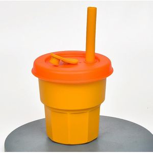 Kinderen Siliconen Stro Cups Drop En Hoge Temperatuur Resistente Water Cups Ginger Cup + Oranje Cover (400ml)