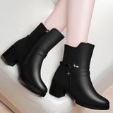 Ronde hoofd laarzen met dikke kant rits laarzen en fluwelen laarzen  grootte: 35 (zwart)