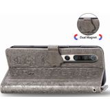 Voor Xiaomi 10/10 Pro Cute Cat en Dog Embossed Horizontale Flip Lederen Case met beugel / kaartslot / Portemonnee / Lanyard(Grijs)