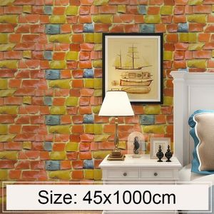 Gekleurde steen creatieve 3D stenen baksteen decoratie behang Stickers slaapkamer woonkamer muur waterdicht Wallpaper Roll  grootte: 45 * 1000cm