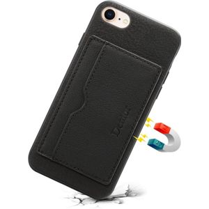 Voor iPhone 7/8 Denior v3 luxe auto koeienhuid lederen beschermhoes met houder & kaartsleuf (zwart)