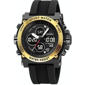 SKMEI 2065 50M waterdicht multifunctioneel heren dual display sport digitaal polshorloge (zwart goud)