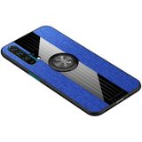 Voor Huawei Honor 20 Pro XINLI stiksels doek Textue schokbestendig TPU beschermhoes met ring houder (blauw)