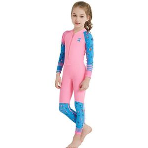DIVE & SAIL LS-18822 Children Diving Suit Outdoor Zonnebrandcrme Uit n stuk  Maat: L(Girl Pink)
