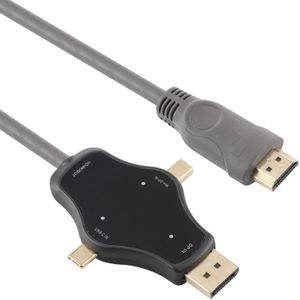 D65A 1 8 m DisplayPort-ingang en mini-DP-ingang en USB-C / Type-C ingang naar HDMI 4K-uitgang videoadapterkabel