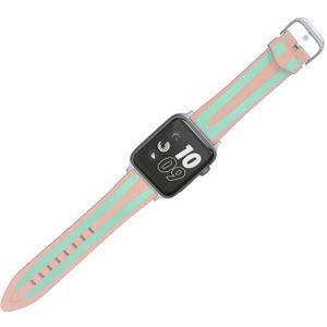 Voor Apple Watch serie 3 & 2 & 1 38mm Fashion dubbele strepen patroon siliconen armbanden (roze + groen)