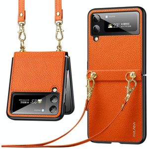 Voor Samsung Galaxy Z Flip4 SULADA Litchi-textuurleer + TPU-telefoonhoes met riem