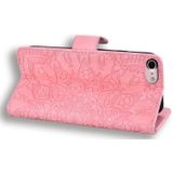 Kalf patroon dubbele vouwen ontwerp relif lederen draagtas met portemonnee & houder & kaartsleuven voor iPhone 8 & 7 (roze)