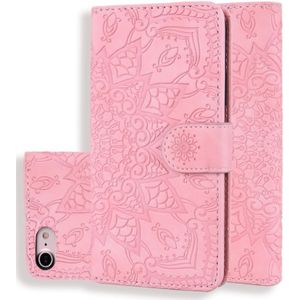 Kalf patroon dubbele vouwen ontwerp relif lederen draagtas met portemonnee & houder & kaartsleuven voor iPhone 8 & 7 (roze)
