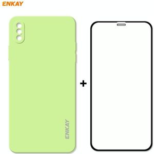 ENKAY ENK-PC0722 Hat-Prince Liquid Siliconen Straight Edge Schokbestendige beschermhoes + 0 26 mm 9H 2 5D Full Glue Full Screen Tempered Glass Film Voor iPhone XS Max (Lichtgroen)