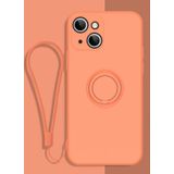 All-inclusive Liquid Silicone Phone Protective Case with Ring Holder & Lanyard For iPhone 13(Coral Orange)