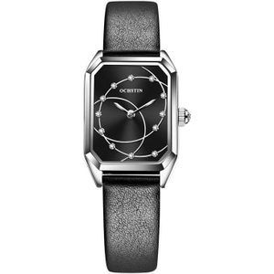 OCHSTIN 7008C Parangon-serie mode casual lederen band quartz horloge (zilver + zwart)