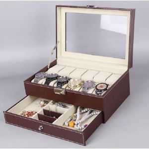 PU Lederen 12-bits horlogedoos dubbellaags sieradenbox opbergdoos (Bruin)