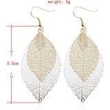 Dubbel gelaagde verlaat Tassel Earrings eenvoudige retro metalen blad-oren ornamenten (roze)