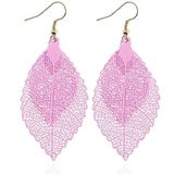 Dubbel gelaagde verlaat Tassel Earrings eenvoudige retro metalen blad-oren ornamenten (roze)