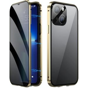 Voor iPhone 14 Plus Dual-Lock Anti-gluren Glas 360 Full Body Frosted Magnetische Telefoon Case (Goud)